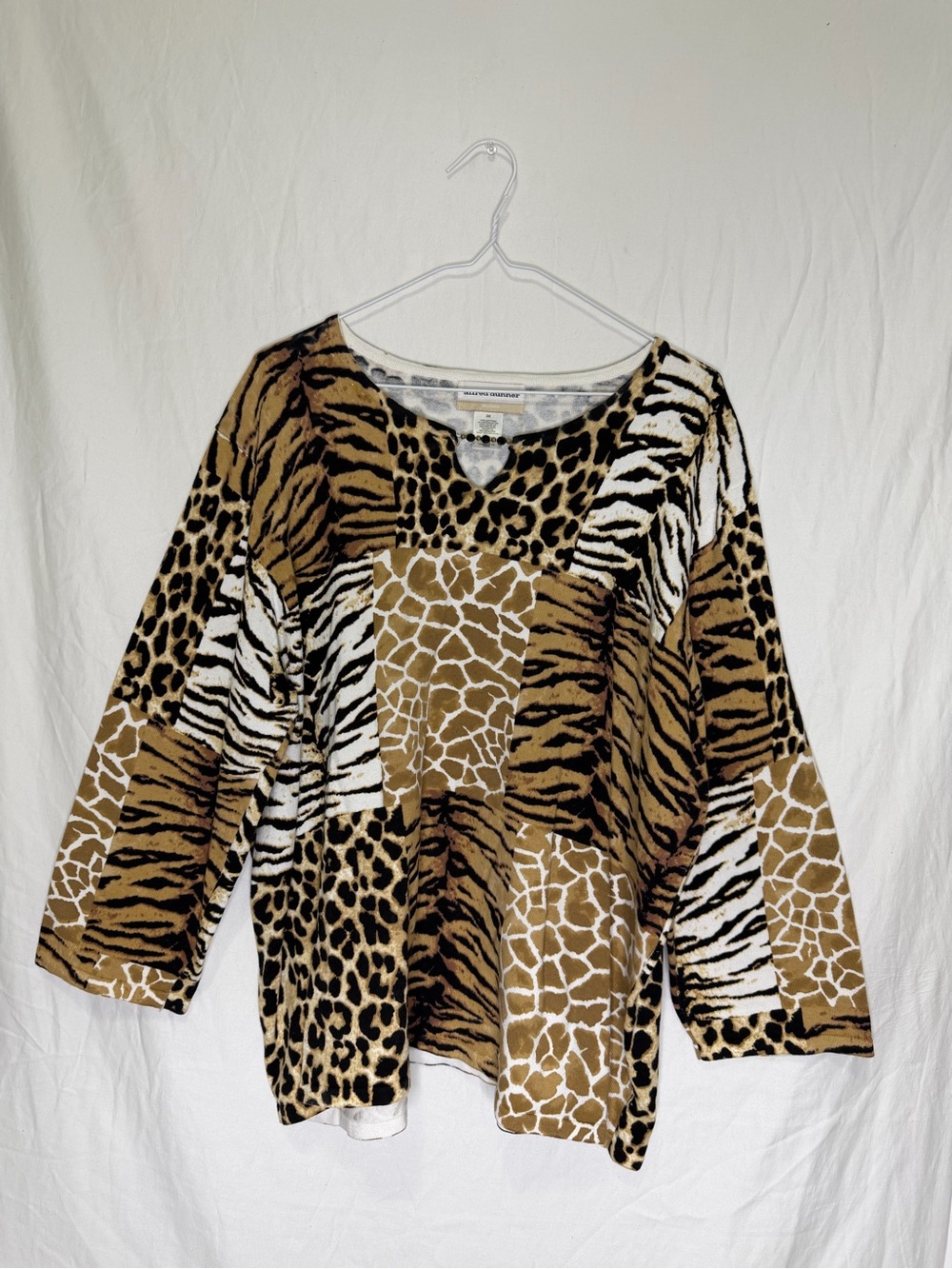 Alfred Dunner Animal Print Beaded Knit 3/4 Sleeve Pullover Blouse Size 2X